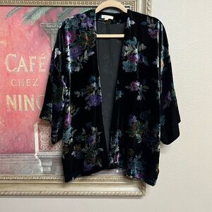 🌺LOFT Black Velvet Cardigan with Floral Accents
